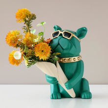 Load image into Gallery viewer, Bulldog Designer Flower Vase - Green with Flower