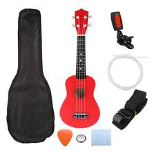 Load image into Gallery viewer, Ukulele Complete Starter Kit 21 Inch With Tuner - Red /