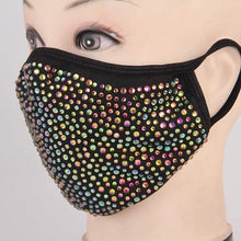 Load image into Gallery viewer, Shiny Rhinestone Mask - Black Mask with Colorful Crystals - 
