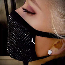 Load image into Gallery viewer, Shiny Rhinestone Mask - Black Mask with Black Crystals - 
