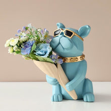 Load image into Gallery viewer, Bulldog Designer Flower Vase - Blue With Flower

