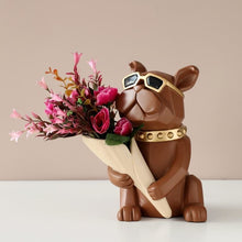 Load image into Gallery viewer, Bulldog Designer Flower Vase - Brown with Flower
