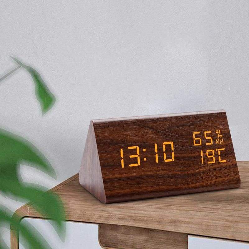 Bamboo Wooden LED Alarm Clock - Small Brown (Yellow LED)