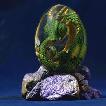 Load image into Gallery viewer, Lava Dragon Egg Sculpture - Green Dragon Egg with Rock Stand
