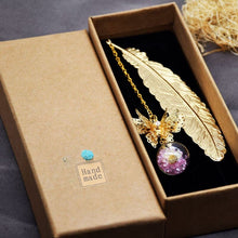 Load image into Gallery viewer, Metal Feather and Butterfly Bookmark - Gold with Pink Charm
