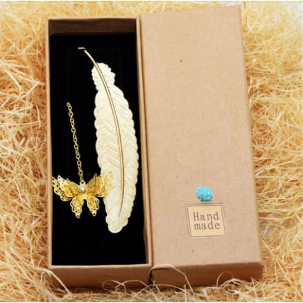 Metal Feather and Butterfly Bookmark - Gold