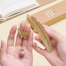 Load image into Gallery viewer, Metal Feather and Butterfly Bookmark

