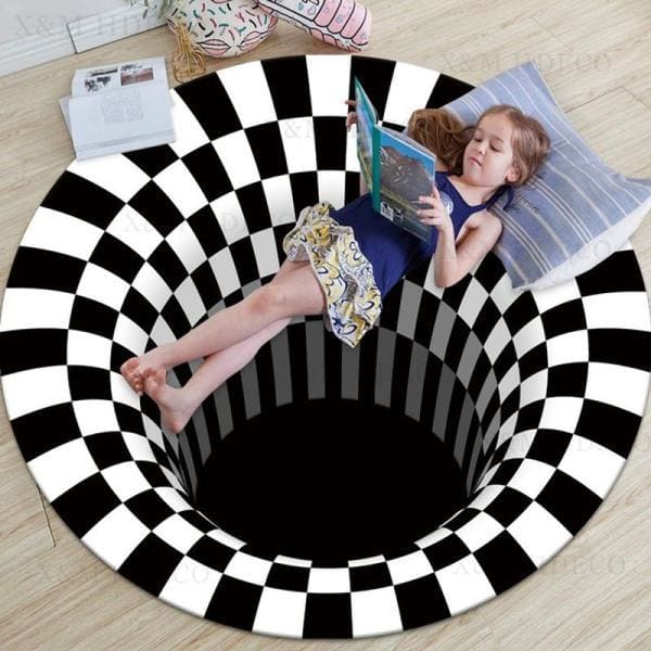 Original 3D Vortex Optical Illusion Rug | Black And White Checkered Rug ...
