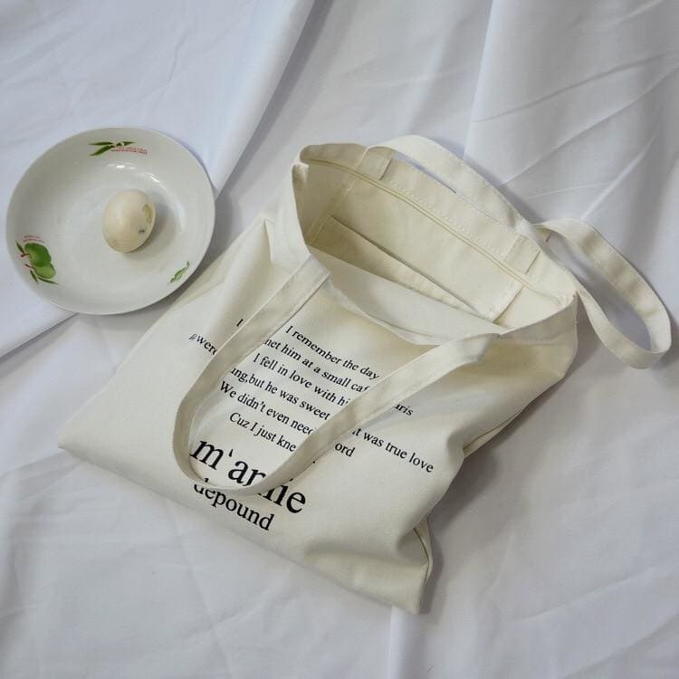 Minimalist Reusable Cotton Tote Bag - White Quote